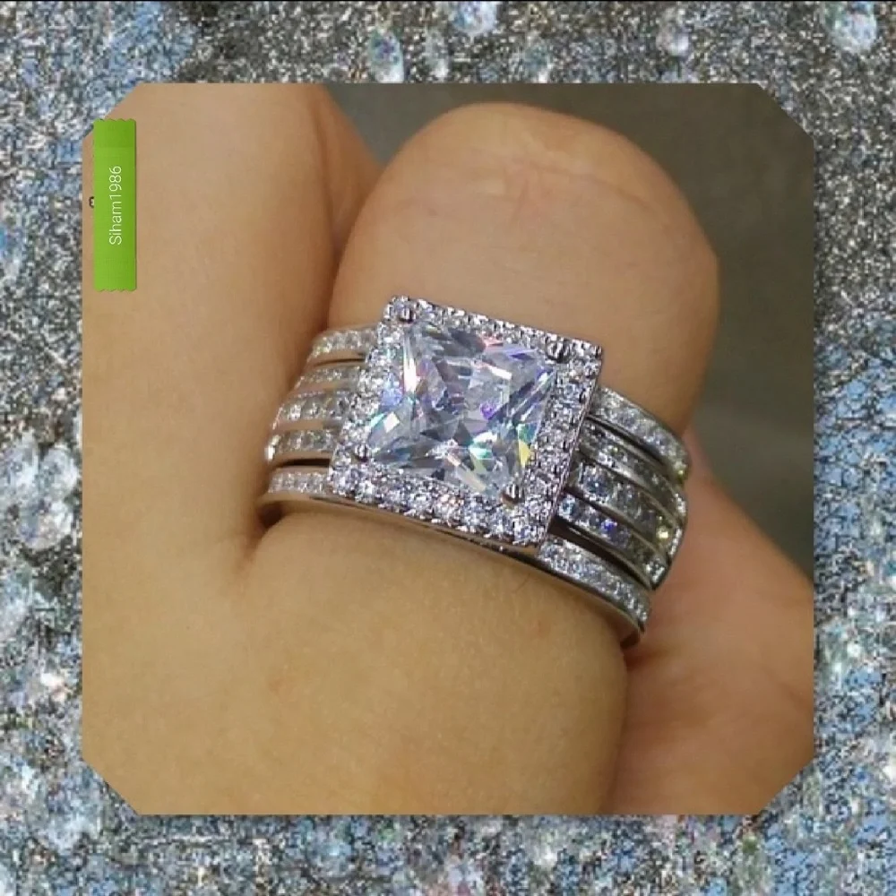 Brilliant White CZ Square Halo Ring in Silver-Tone